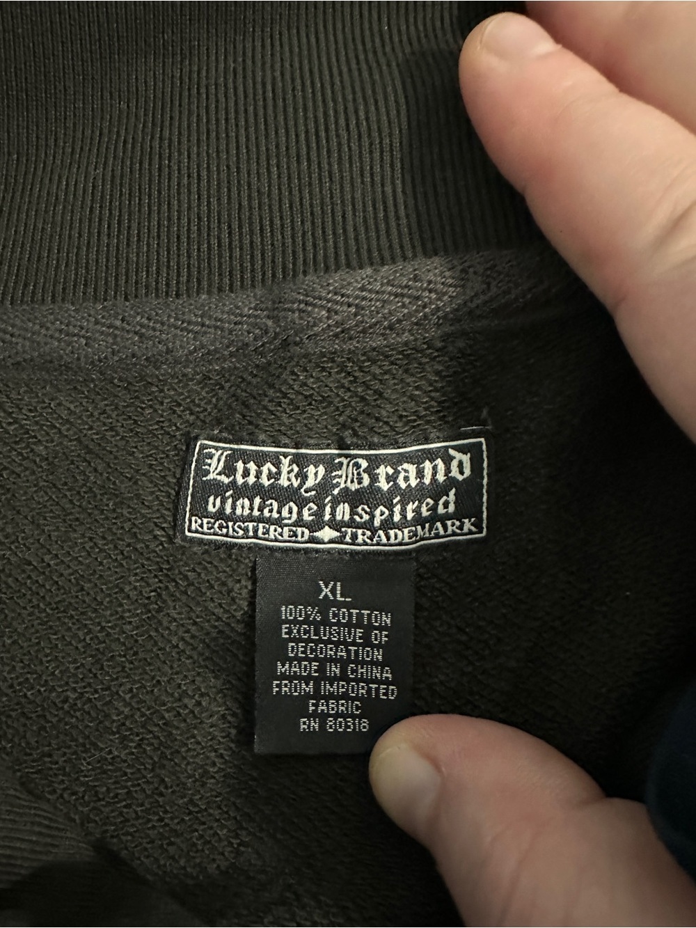 Vintage Lucky Brand Black Full Zip Sweatshirt with Woven Label - Picture 3 of 3